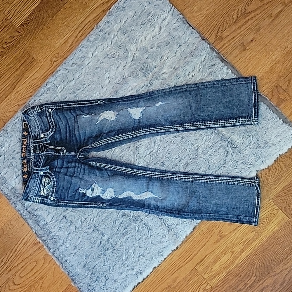 Rock Revival Dark Blue Distressed Boyfriend Jeans